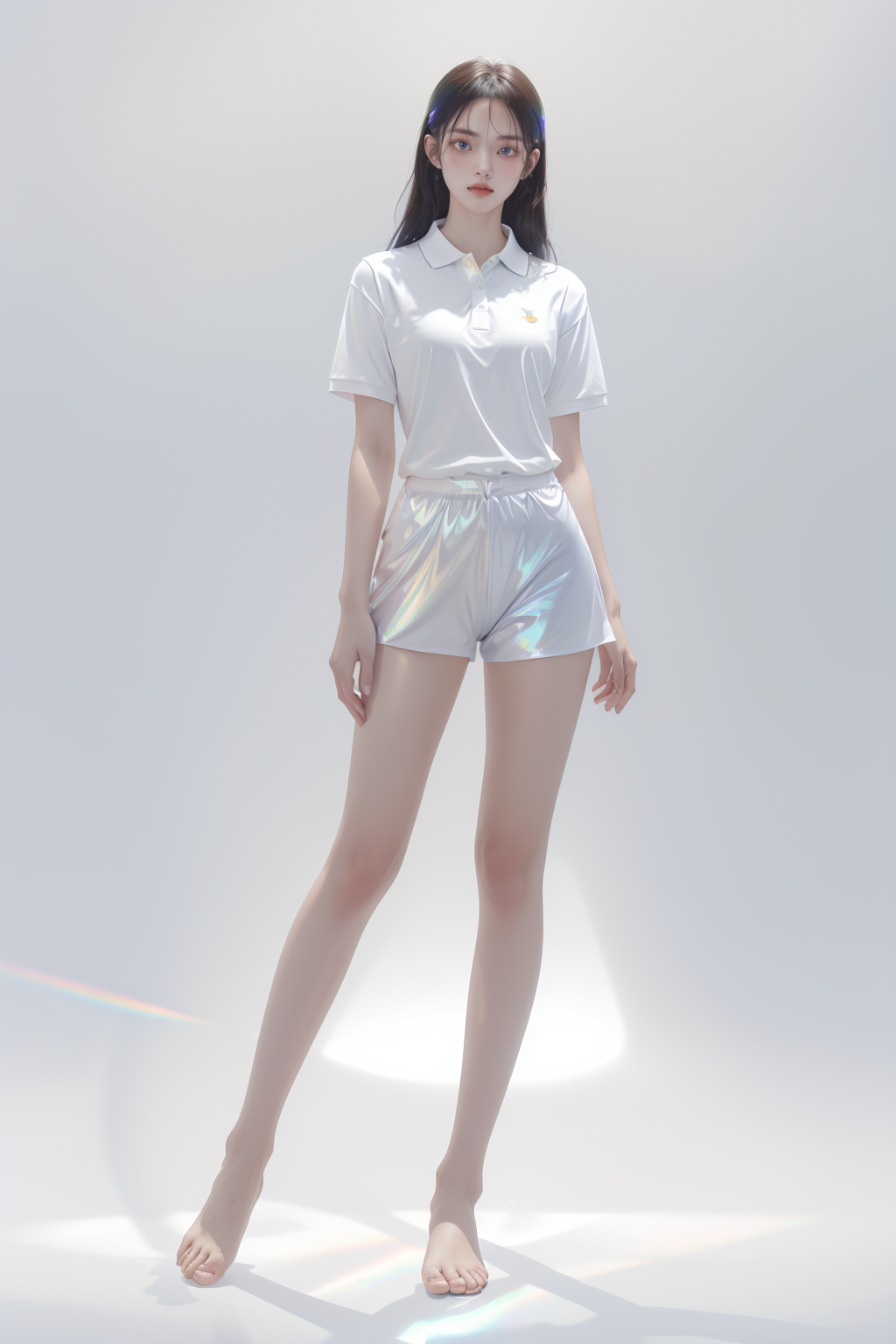 18855-399750362-1girl, full body, polo shirt, iridescence, jewelry, white background, long hair,_lora_liuli3beta_1.2_.png